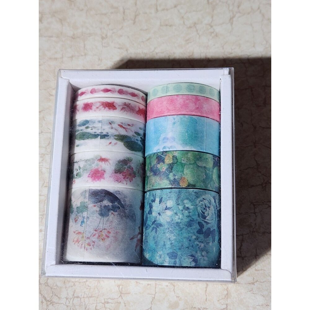 Lily Pad Washi Tape Green Blue Mixed Print Kawaii